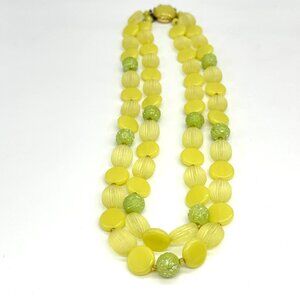 Vintage Plastic Necklace and Earring Set Lemon Lime Beads